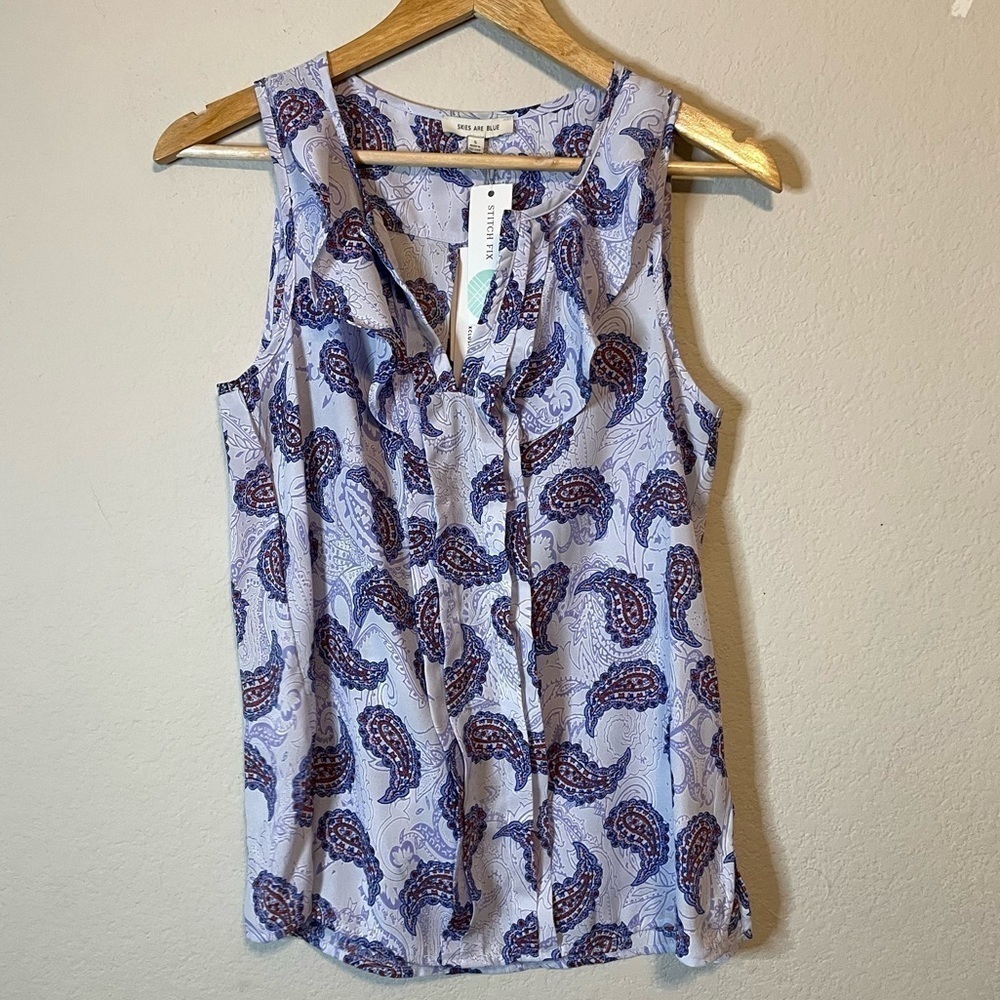 NWT Skies are Blue Stitchfix Muller Ruffle Detail Blouse Sleeveless Size Small